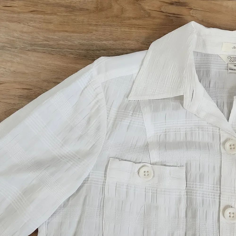 🔺️Christopher & Banks White Buttoned Long Sleeve Top Medium - Picture 4 of 14